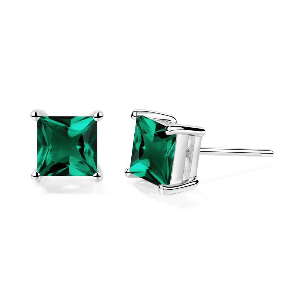 Princess Cut Emerald Stud Earrings - LUO Jewelry #metal_14k white gold