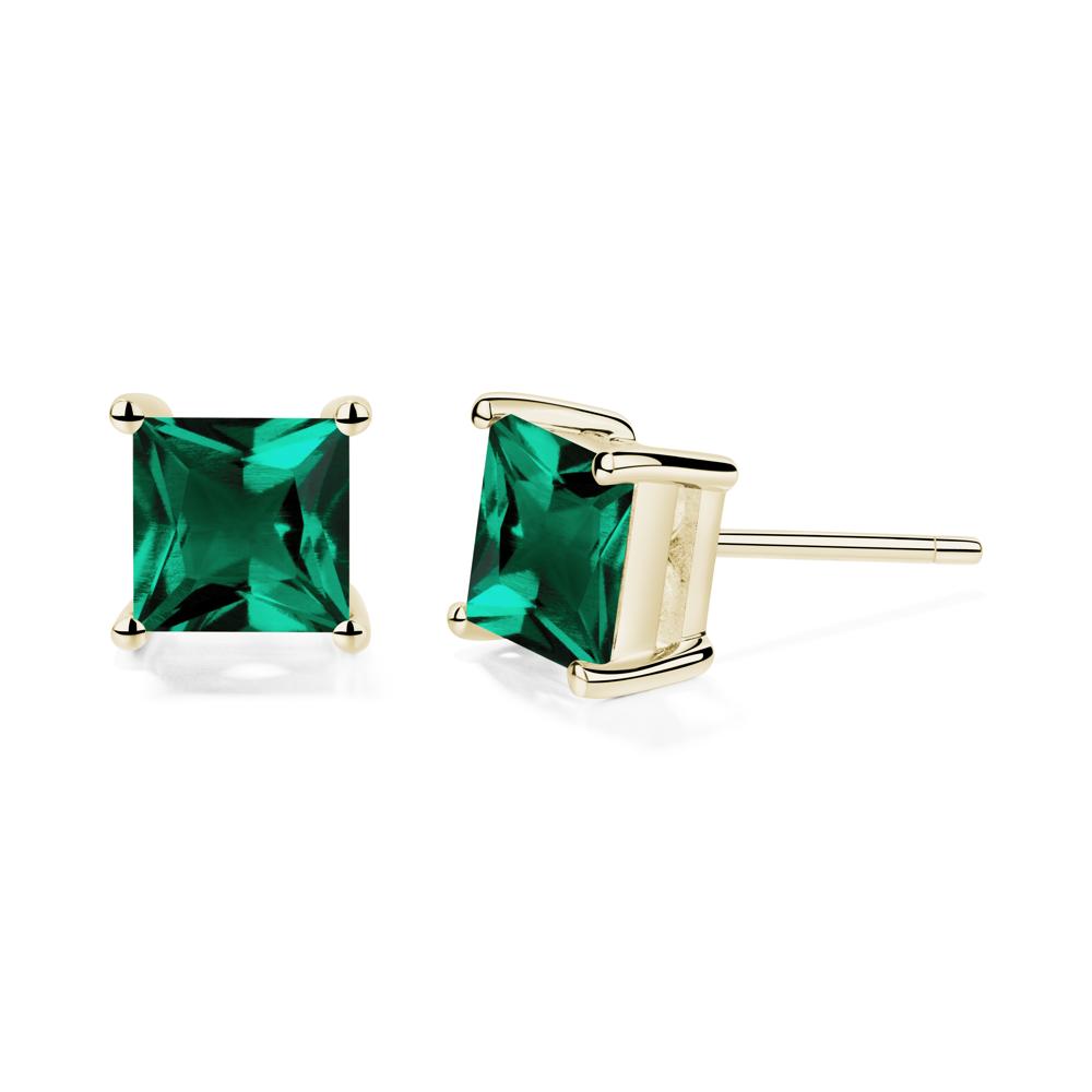 Princess Cut Emerald Stud Earrings - LUO Jewelry #metal_14k yellow gold