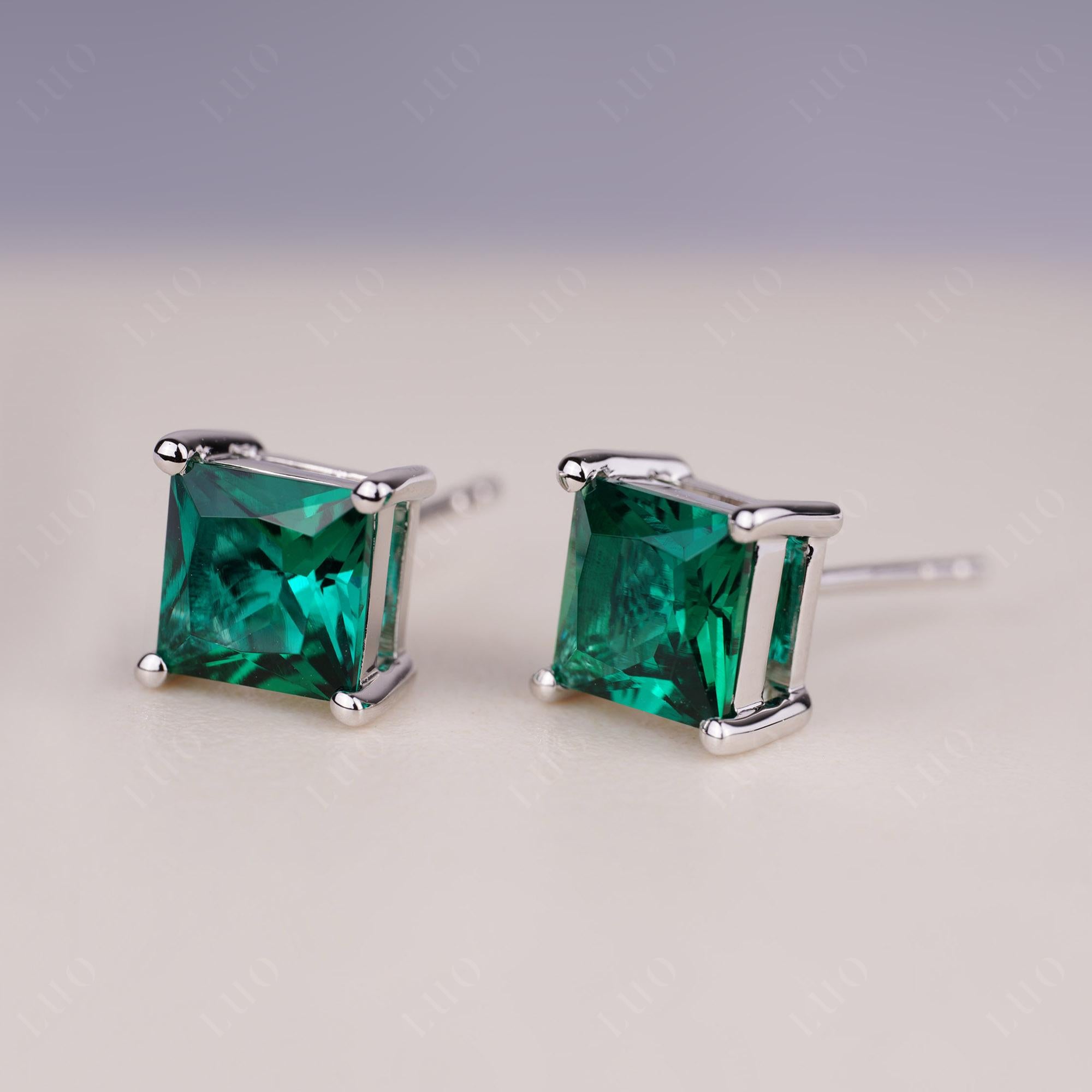 Princess Cut Emerald Stud Earrings - LUO Jewelry 