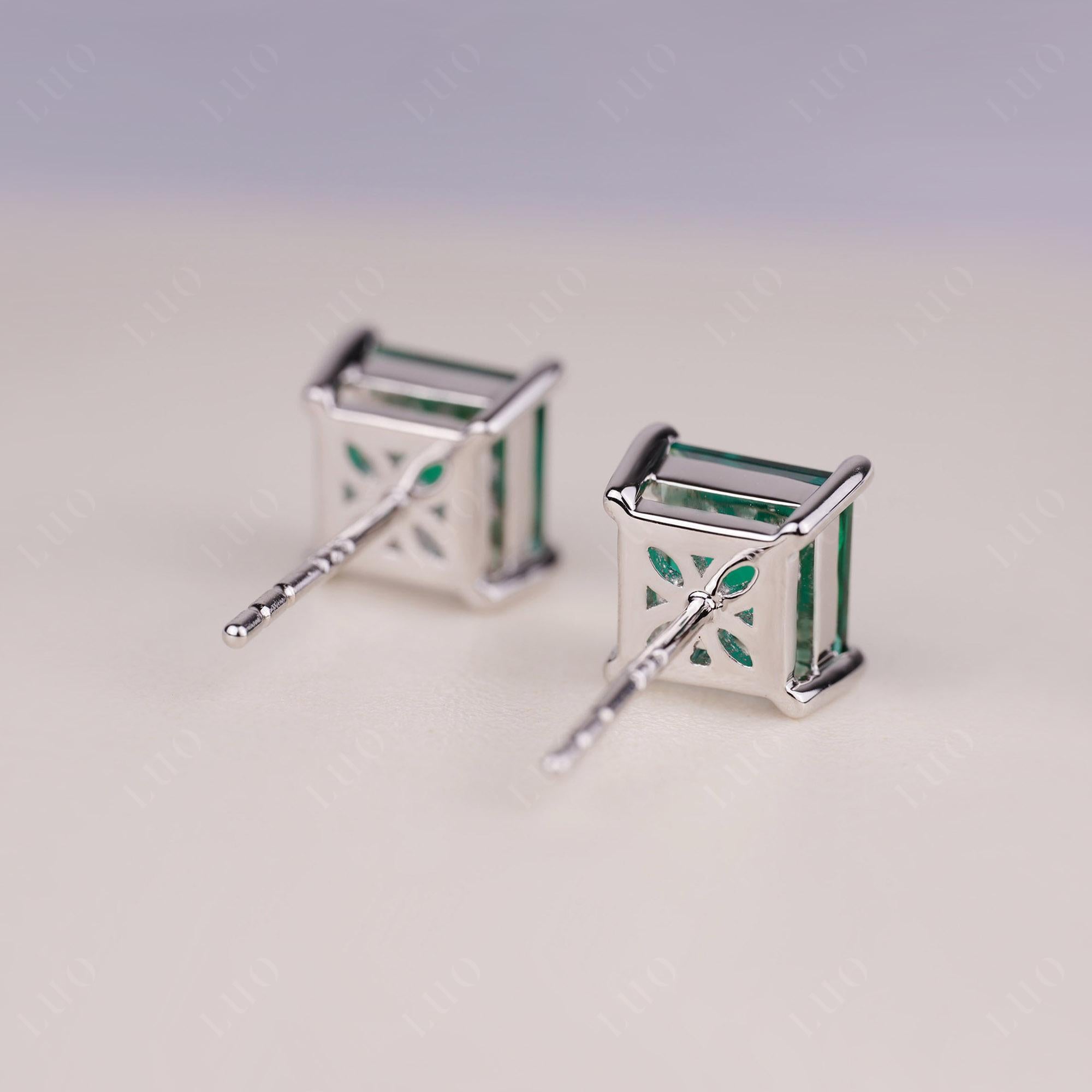 Princess Cut Emerald Stud Earrings - LUO Jewelry 