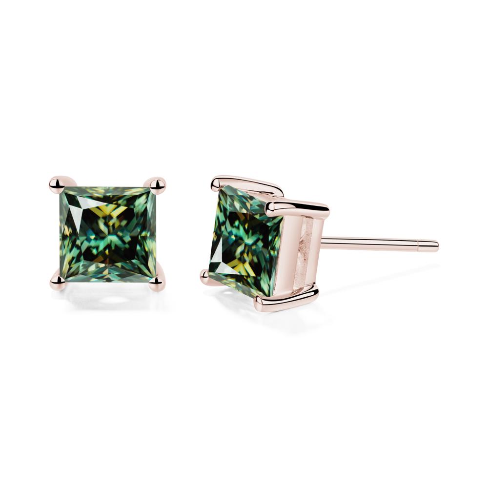 Princess Cut Green Moissanite Earrings - LUO Jewelry #metal_14k rose gold