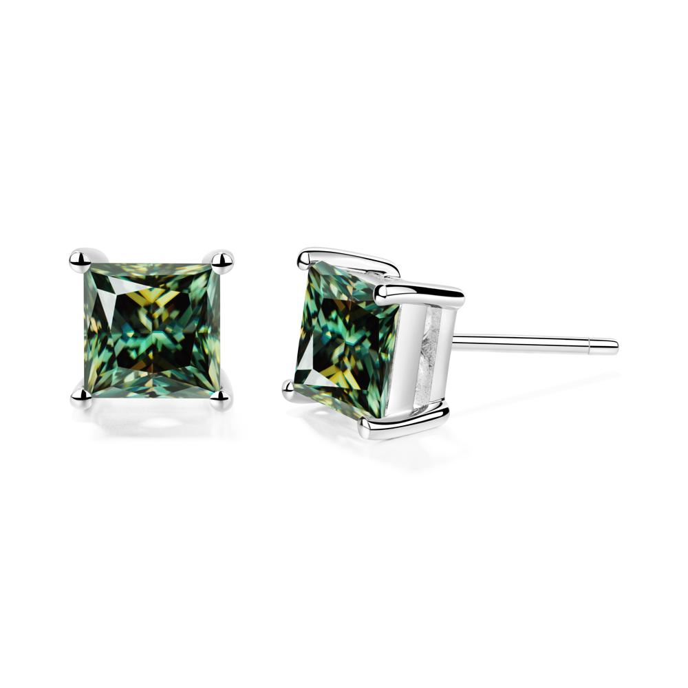 Princess Cut Green Moissanite Earrings - LUO Jewelry #metal_14k white gold