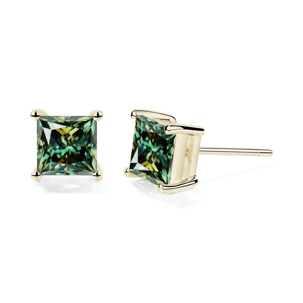 Princess Cut Green Moissanite Earrings - LUO Jewelry #metal_14k yellow gold