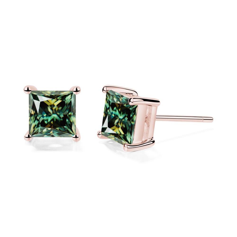 Princess Cut Green Moissanite Earrings - LUO Jewelry #metal_18k rose gold