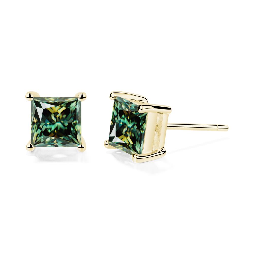 Princess Cut Green Moissanite Earrings - LUO Jewelry #metal_18k yellow gold