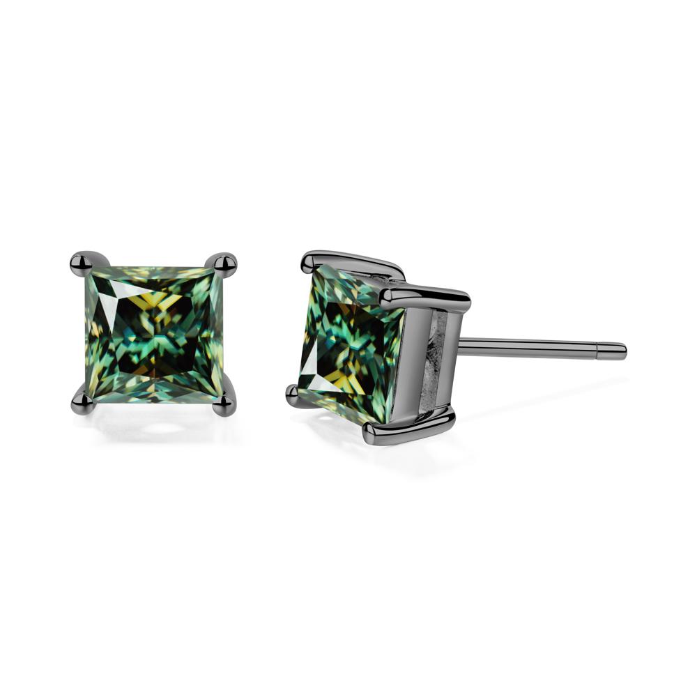 Princess Cut Green Moissanite Earrings - LUO Jewelry #metal_black finish sterling silver