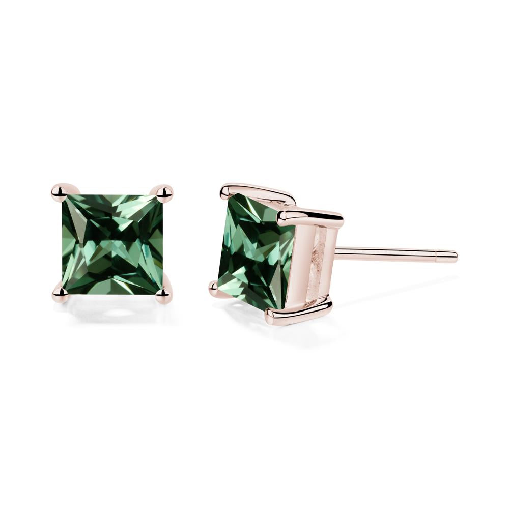 Princess Cut Green Sapphire Stud Earrings - LUO Jewelry #metal_14k rose gold