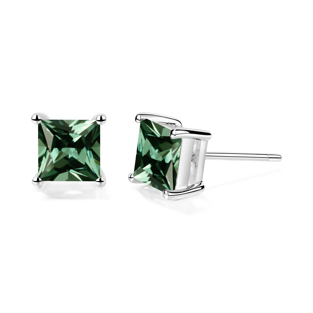 Princess Cut Green Sapphire Stud Earrings - LUO Jewelry #metal_14k white gold