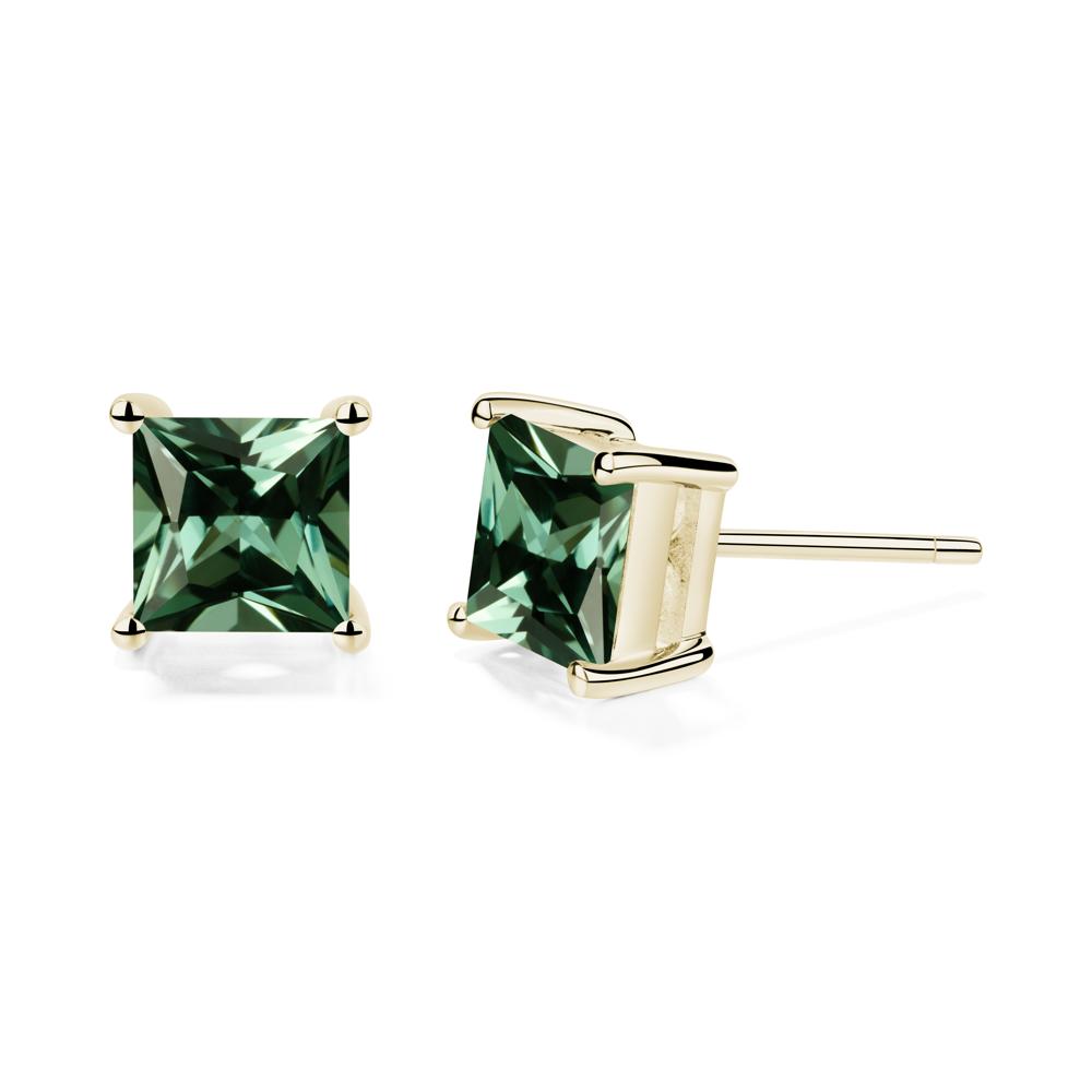 Princess Cut Green Sapphire Stud Earrings - LUO Jewelry #metal_14k yellow gold