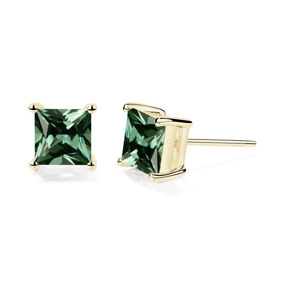 Princess Cut Green Sapphire Stud Earrings - LUO Jewelry #metal_18k yellow gold