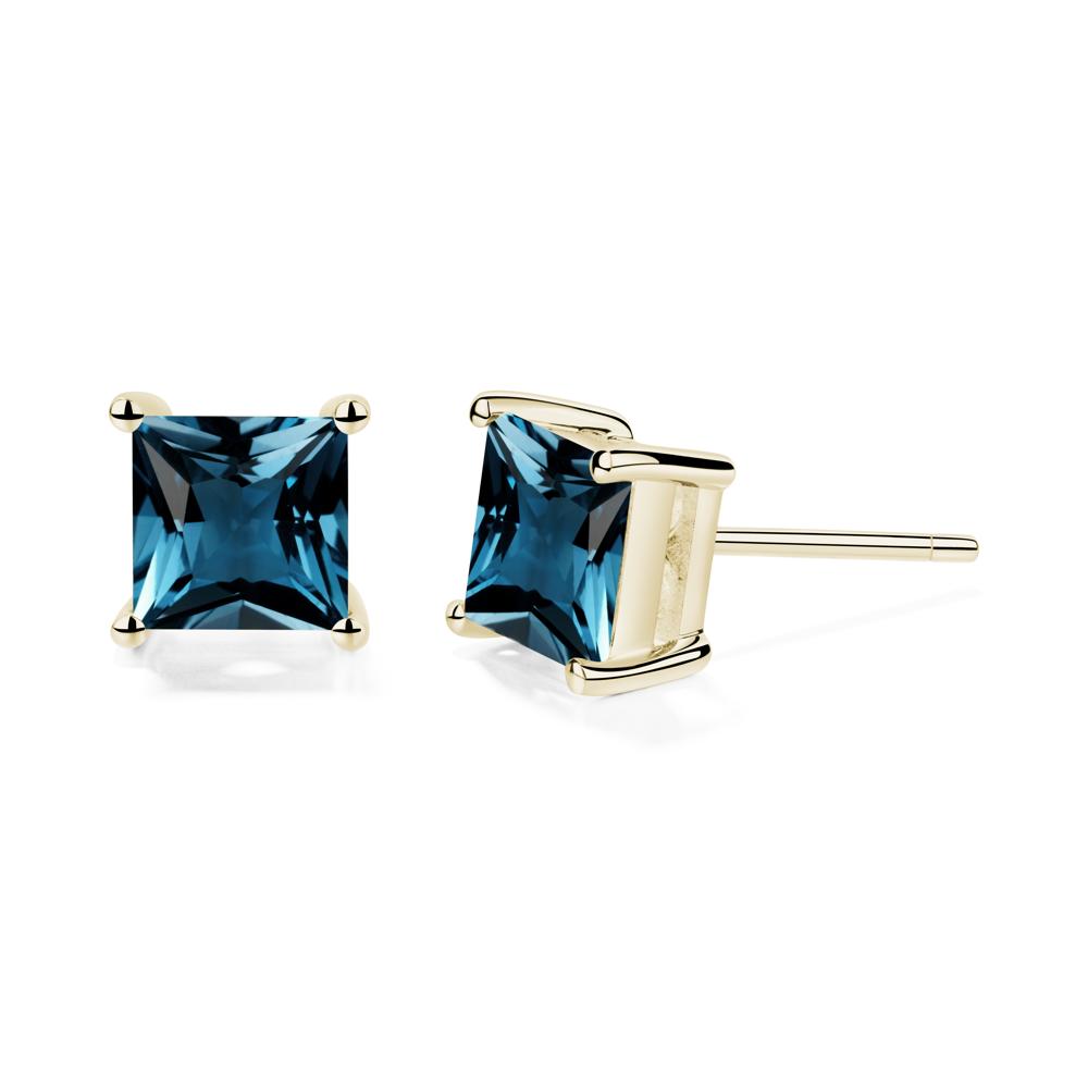 Princess Cut London Blue Topaz Stud Earrings - LUO Jewelry #metal_14k yellow gold