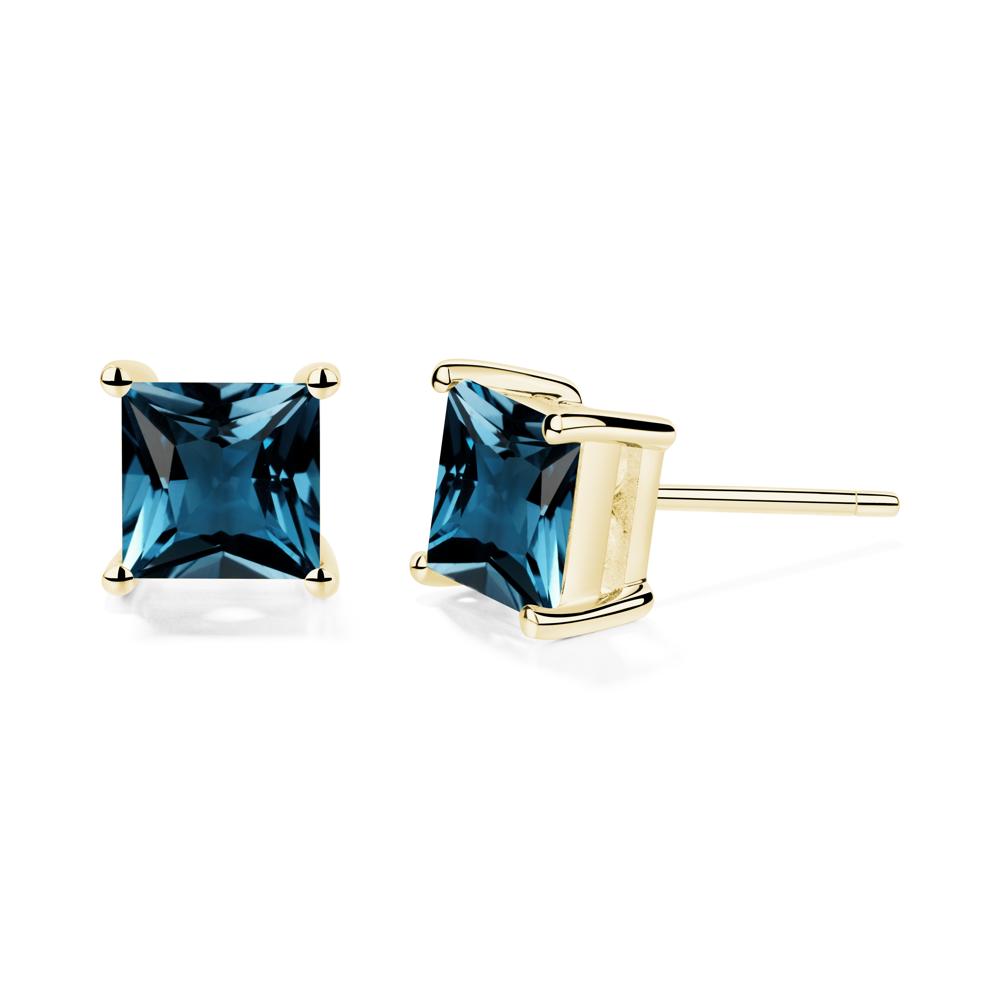 Princess Cut London Blue Topaz Stud Earrings - LUO Jewelry #metal_18k yellow gold