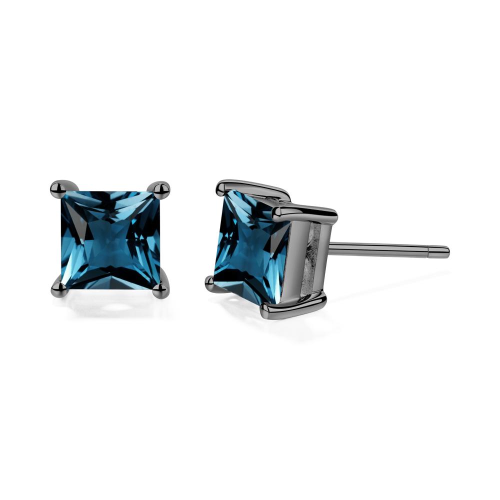 Princess Cut London Blue Topaz Stud Earrings - LUO Jewelry #metal_black finish sterling silver