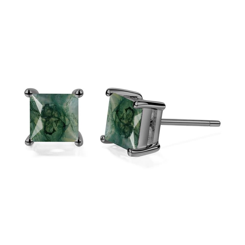 Princess Cut Moss Agate Stud Earrings - LUO Jewelry #metal_black finish sterling silver