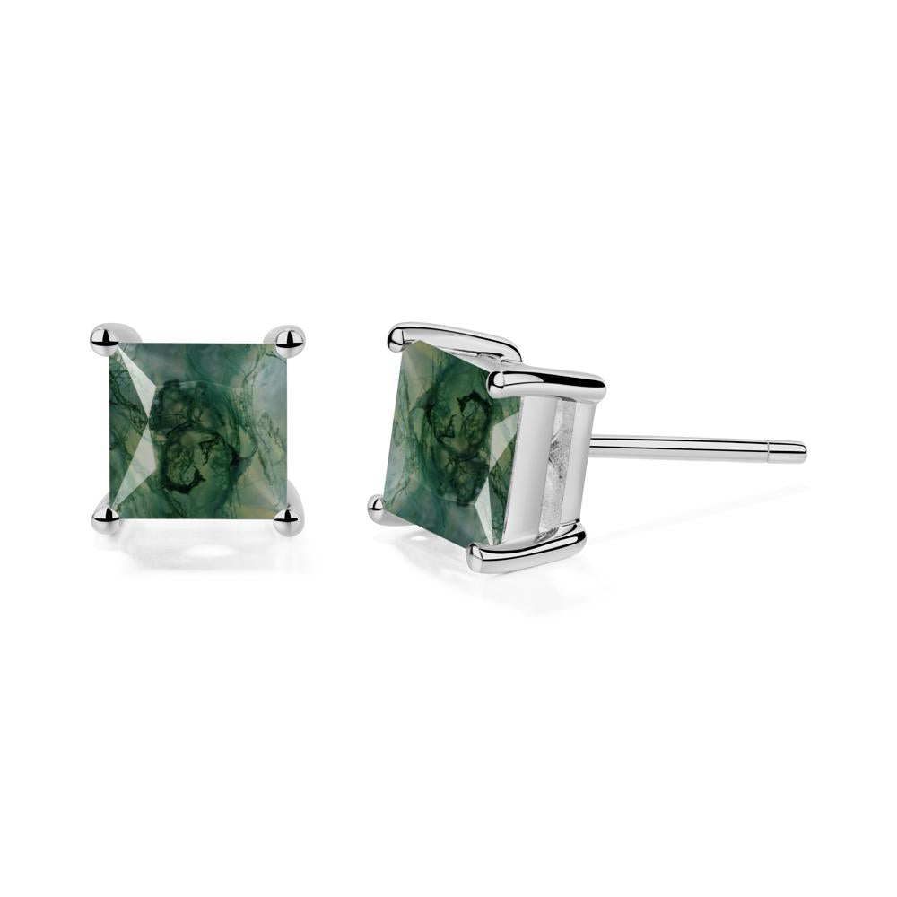 Princess Cut Moss Agate Stud Earrings - LUO Jewelry #metal_platinum