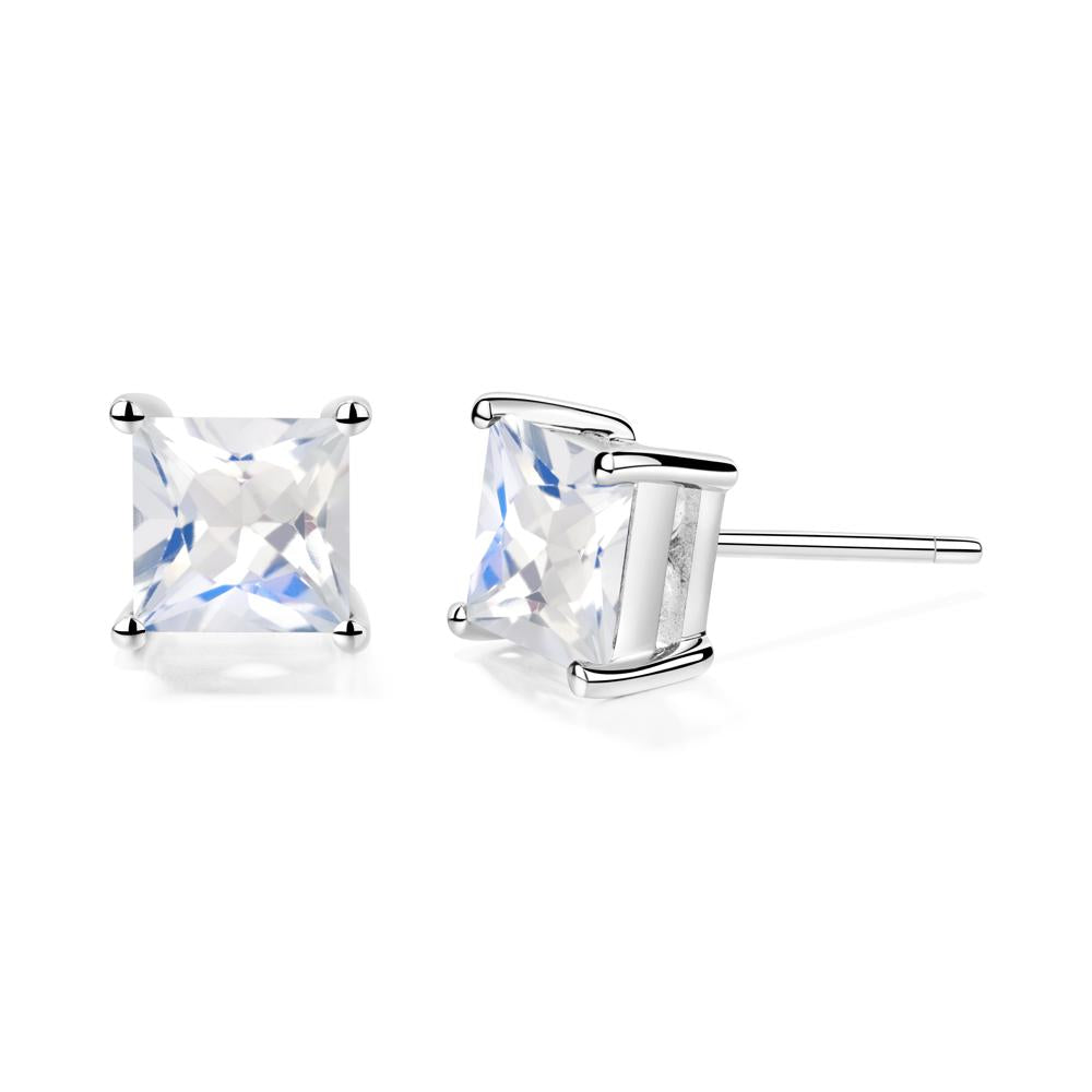 Princess Cut Moonstone Earrings - LUO Jewelry #metal_14k white gold