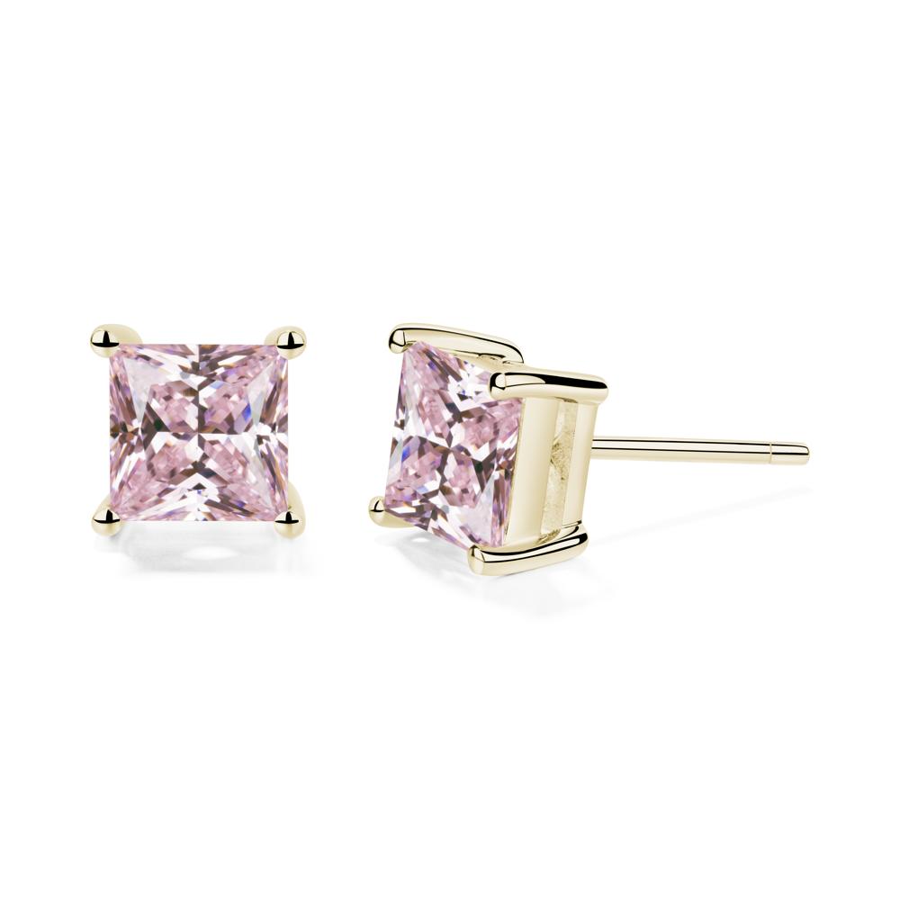 Princess Cut Pink Cubic Zirconia Earrings - LUO Jewelry #metal_14k yellow gold