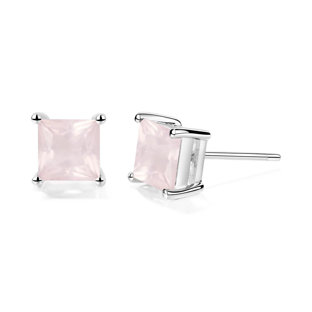 Princess Cut Rose Quartz Earrings - LUO Jewelry #metal_14k white gold