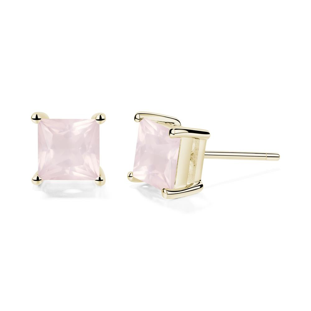 Princess Cut Rose Quartz Earrings - LUO Jewelry #metal_14k yellow gold