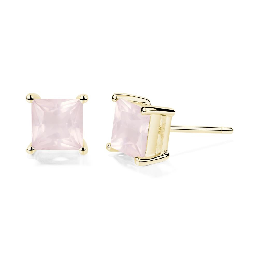 Princess Cut Rose Quartz Earrings - LUO Jewelry #metal_18k yellow gold