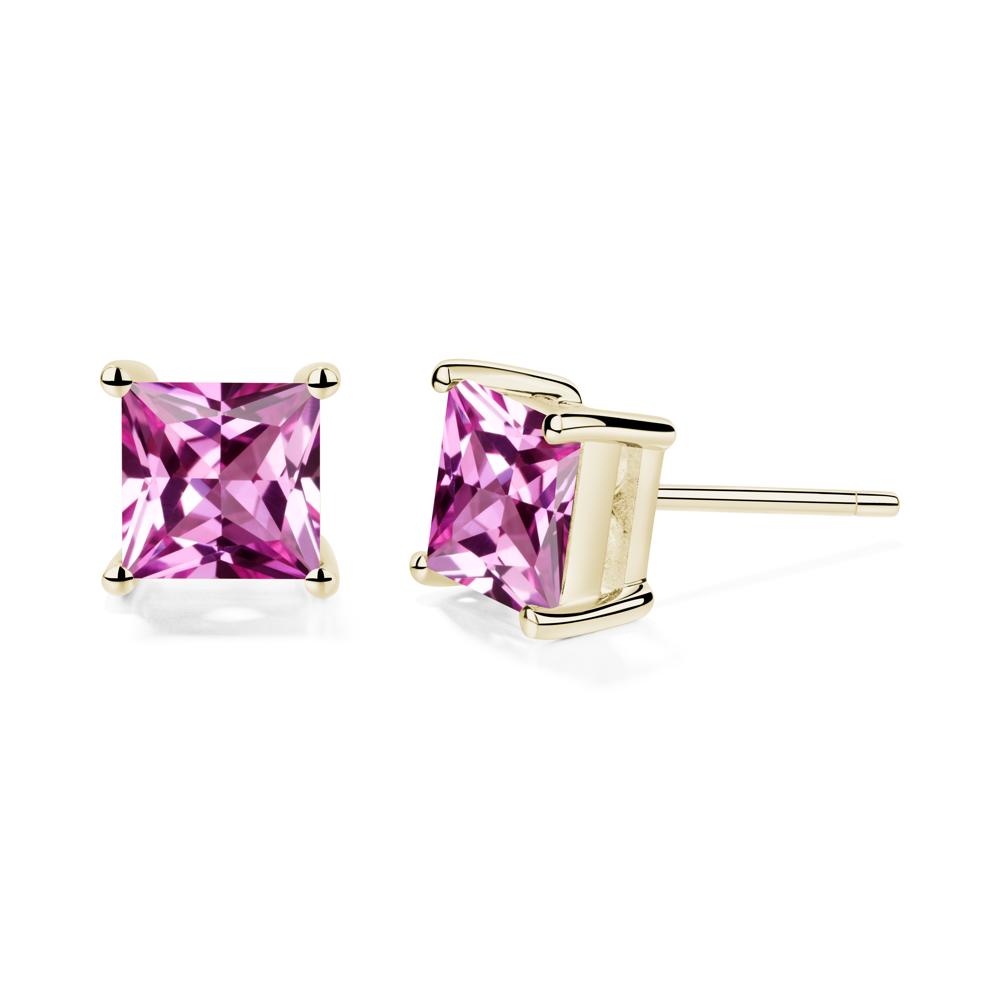 Princess Cut Pink Sapphire Stud Earrings - LUO Jewelry #metal_14k yellow gold