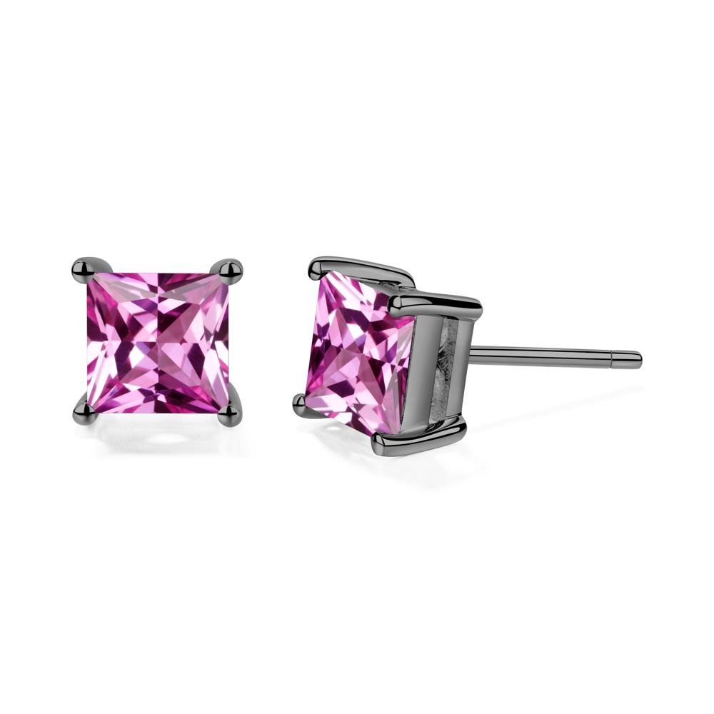 Princess Cut Pink Sapphire Stud Earrings - LUO Jewelry #metal_black finish sterling silver