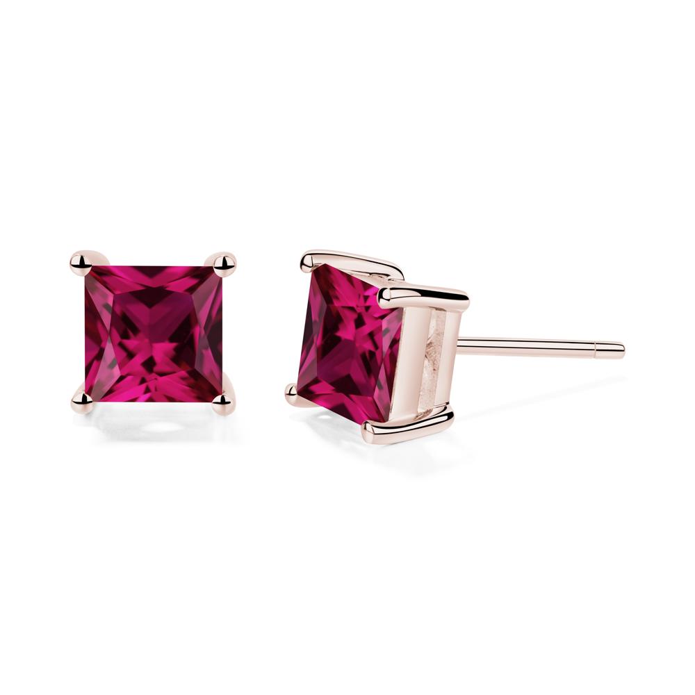 Princess Cut Ruby Stud Earrings - LUO Jewelry #metal_14k rose gold