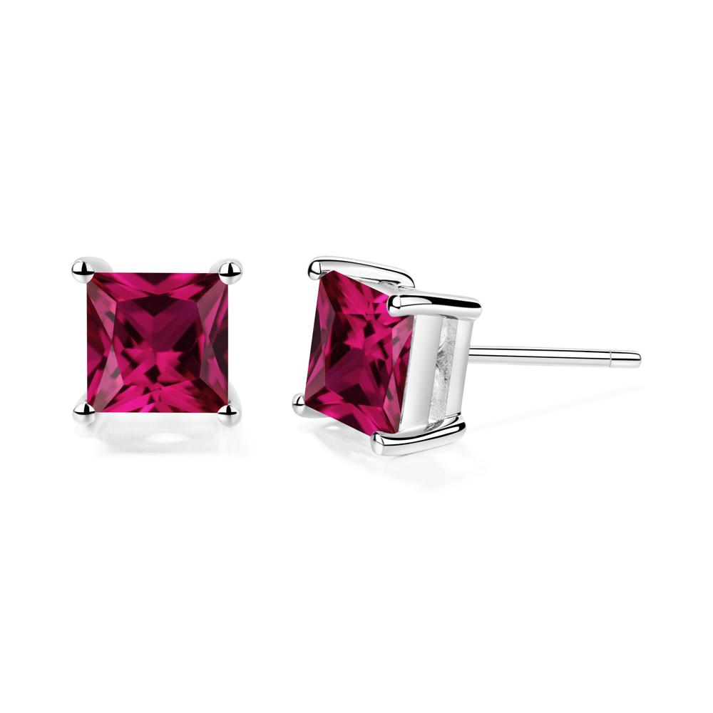 Princess Cut Ruby Stud Earrings - LUO Jewelry #metal_14k white gold