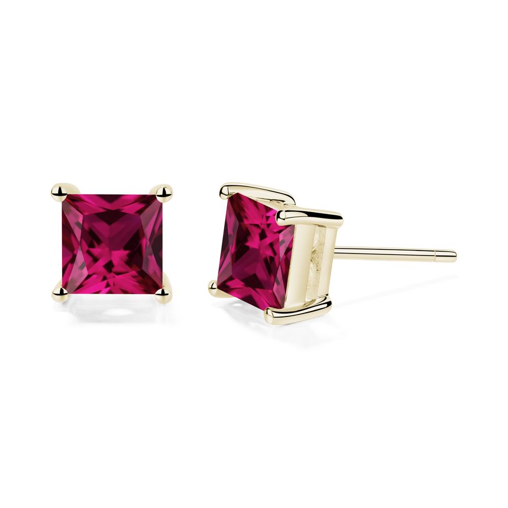 Princess Cut Ruby Stud Earrings - LUO Jewelry #metal_14k yellow gold