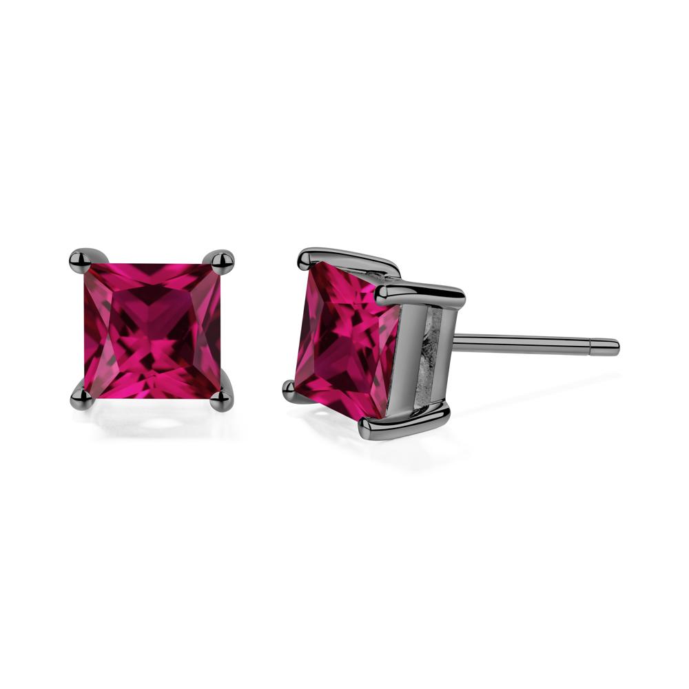 Princess Cut Ruby Stud Earrings - LUO Jewelry #metal_black finish sterling silver