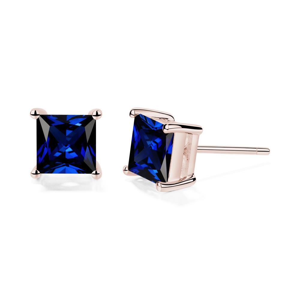 Princess Cut Sapphire Stud Earrings - LUO Jewelry #metal_14k rose gold