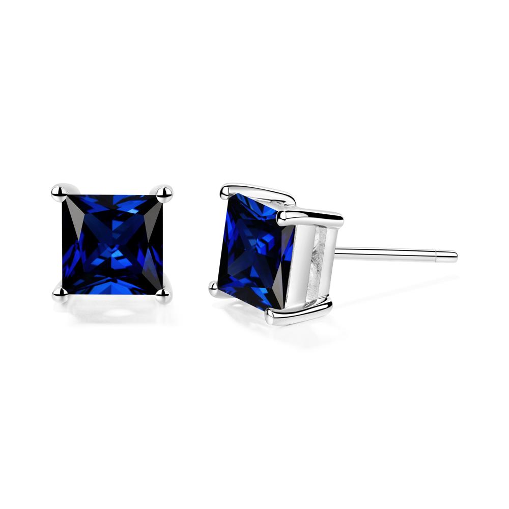 Princess Cut Sapphire Stud Earrings - LUO Jewelry #metal_14k white gold