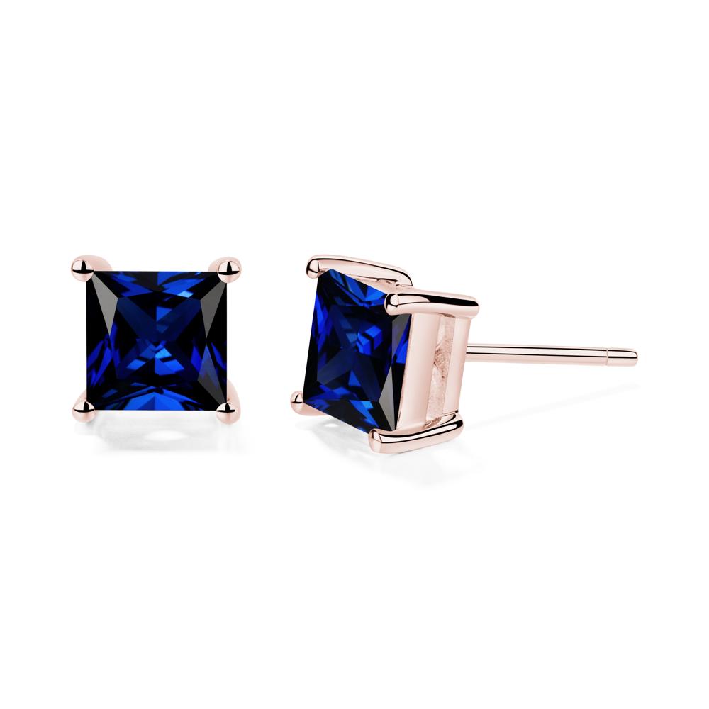 Princess Cut Sapphire Stud Earrings - LUO Jewelry #metal_18k rose gold