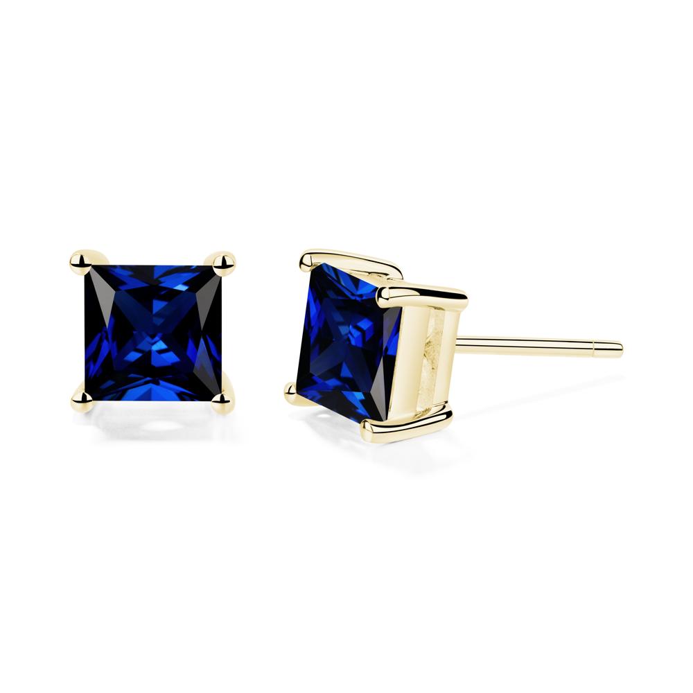 Princess Cut Sapphire Stud Earrings - LUO Jewelry #metal_18k yellow gold