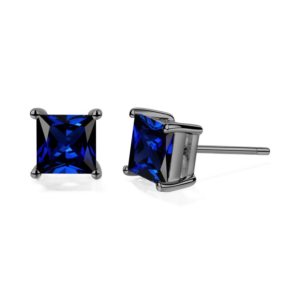 Princess Cut Sapphire Stud Earrings - LUO Jewelry #metal_black finish sterling silver