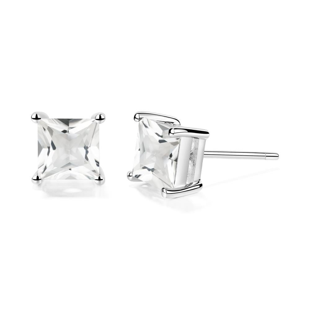 Princess Cut White Topaz Earrings - LUO Jewelry #metal_14k white gold