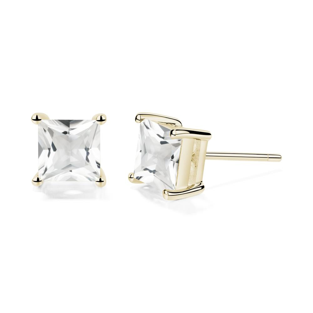 Princess Cut White Topaz Earrings - LUO Jewelry #metal_14k yellow gold