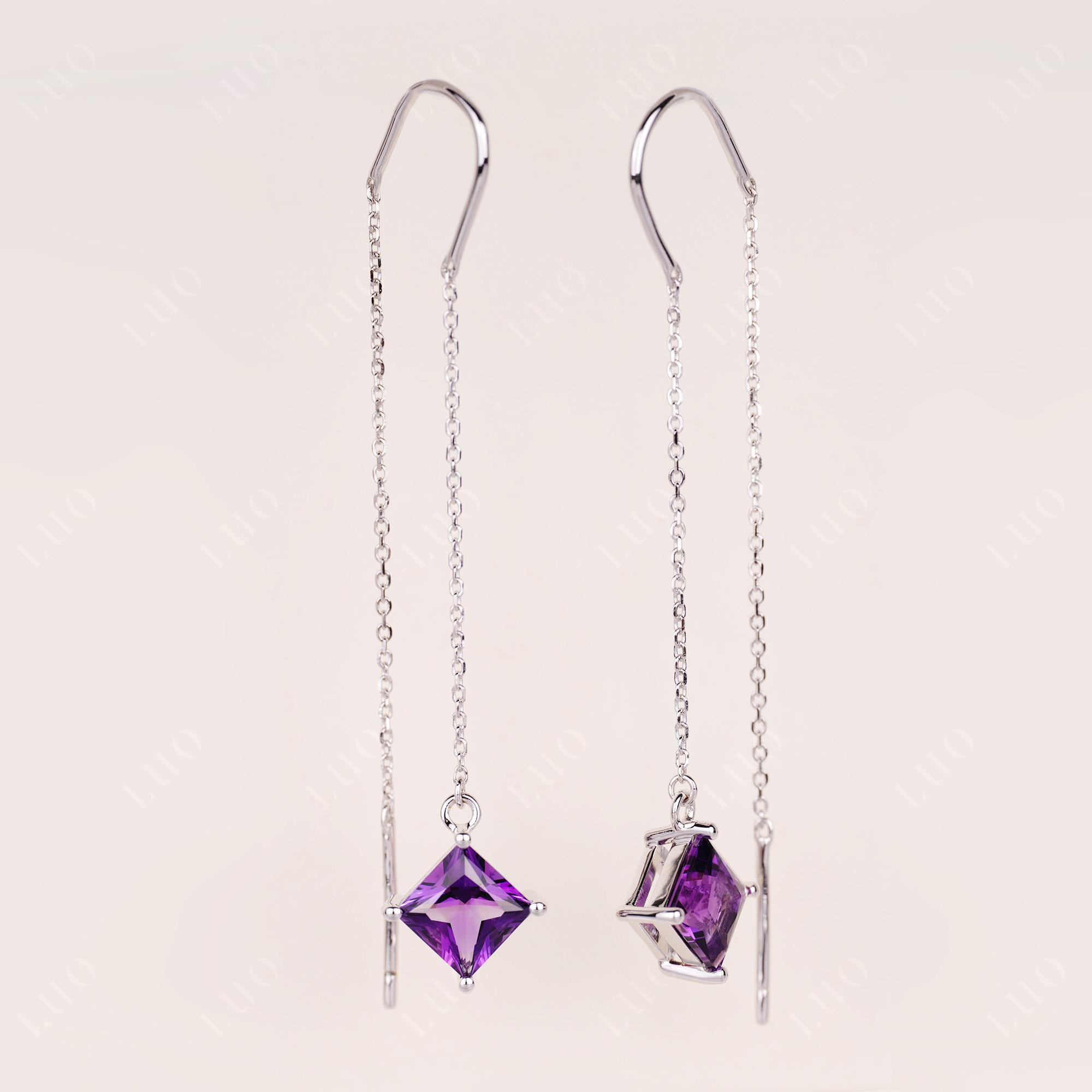 Amethyst Long Dangle Earrings - LUO Jewelry 