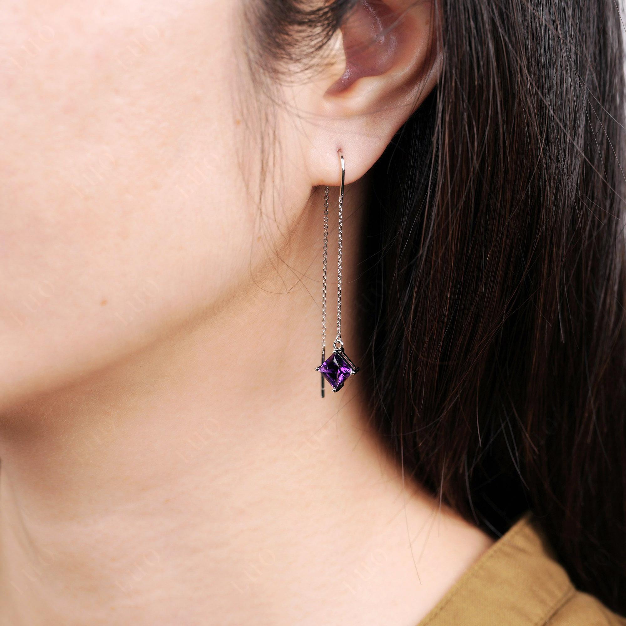 Amethyst Long Dangle Earrings - LUO Jewelry 