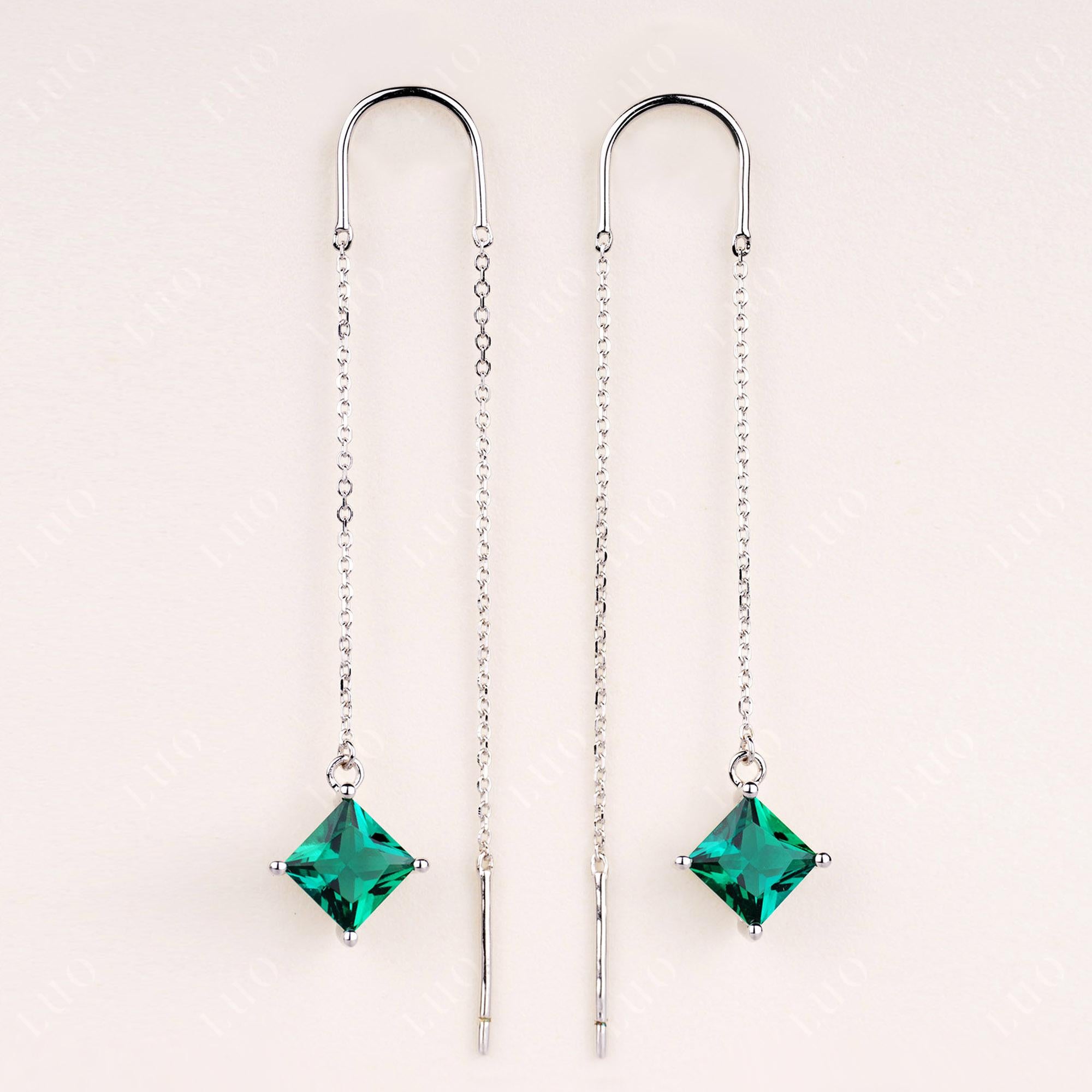 Emerald Long Dangle Earrings - LUO Jewelry 