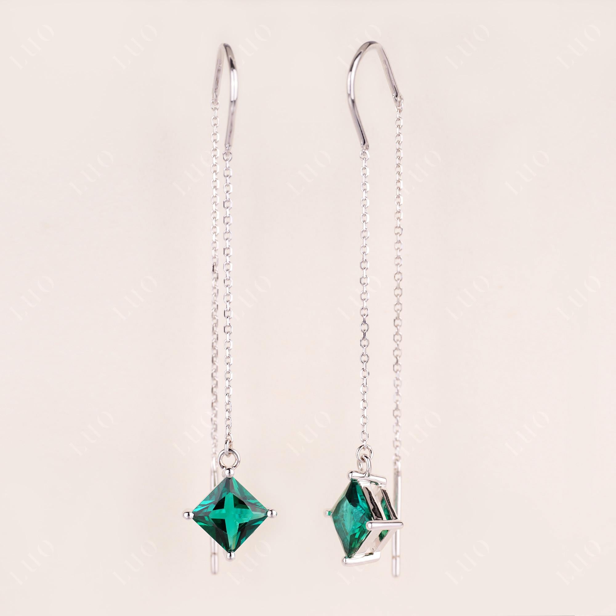 Emerald Long Dangle Earrings - LUO Jewelry 