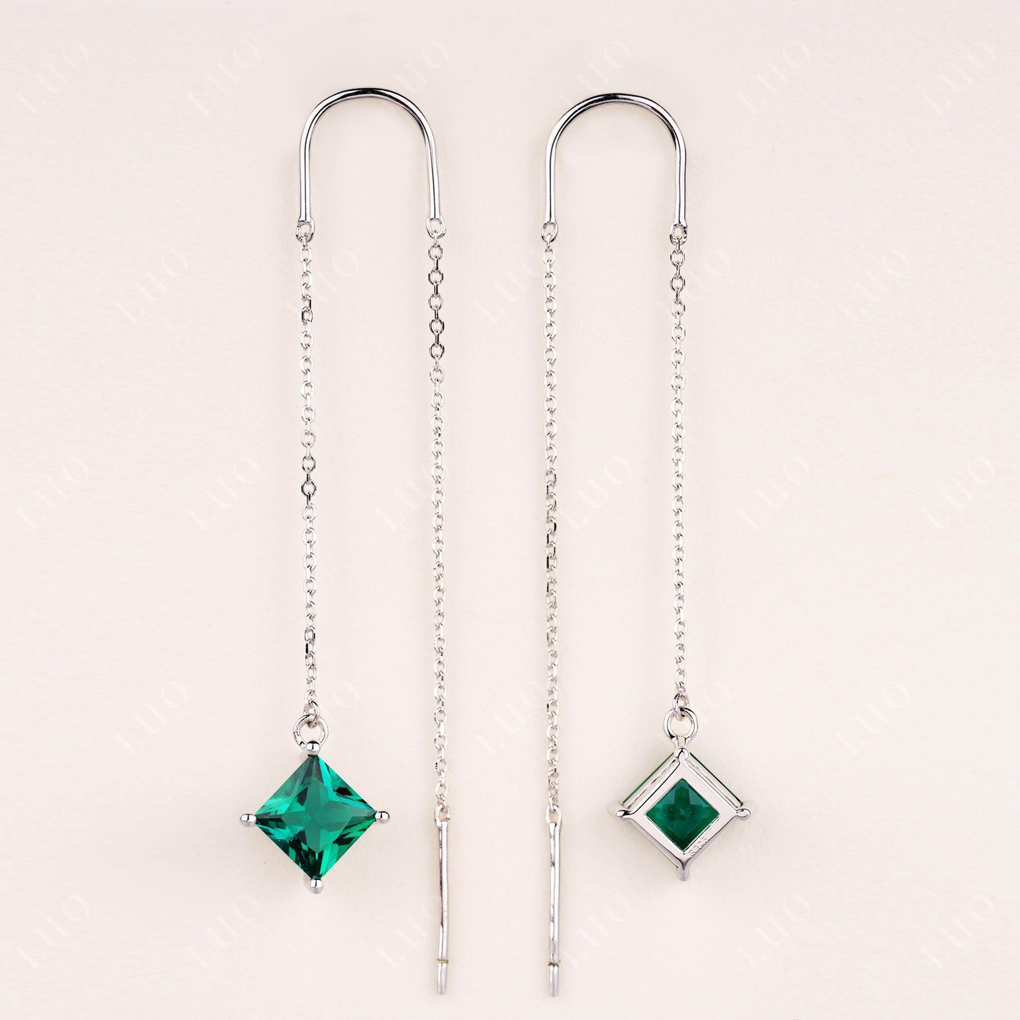 Emerald Long Dangle Earrings - LUO Jewelry 