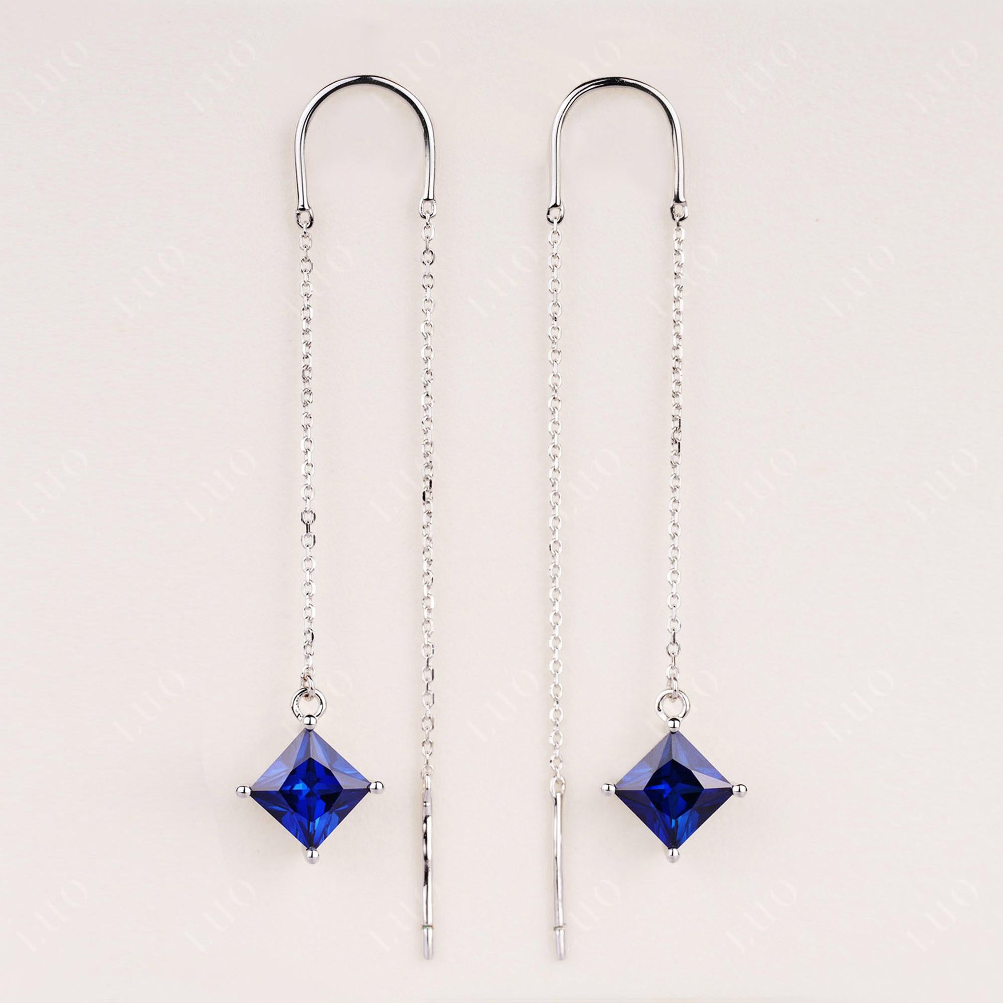 Sapphire Long Dangle Earrings - LUO Jewelry 