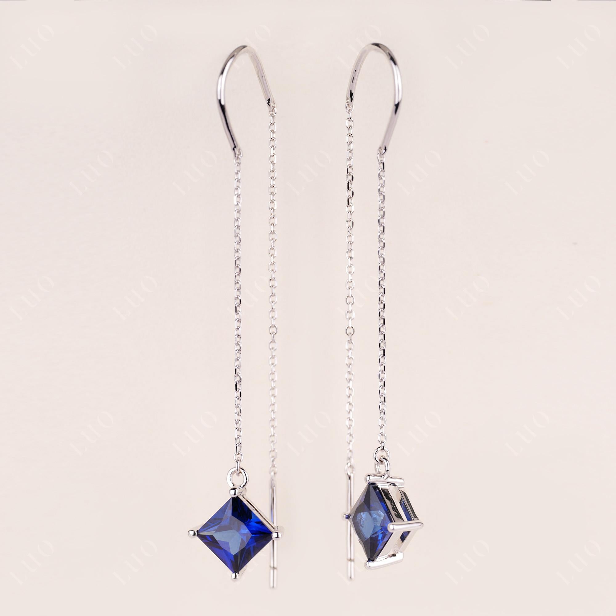 Sapphire Long Dangle Earrings - LUO Jewelry 