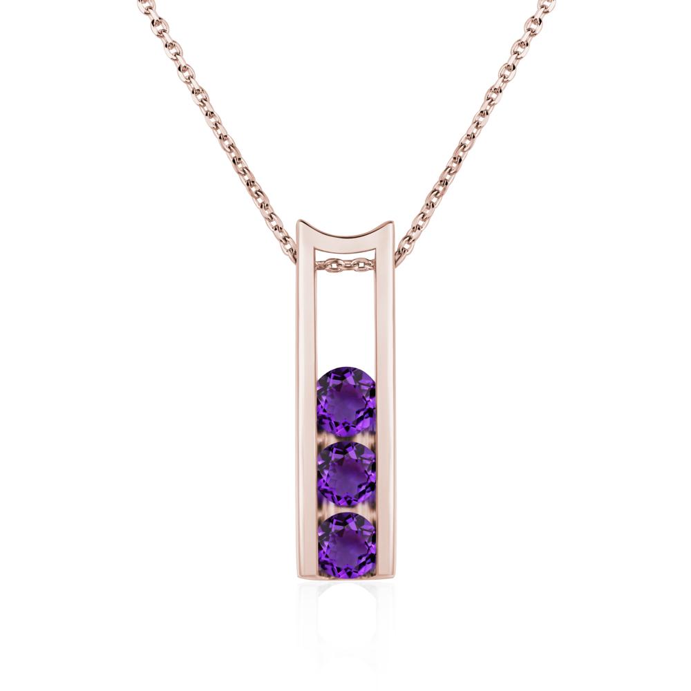 Amethyst Three Stone Necklace - LUO Jewelry #metal_14k rose gold