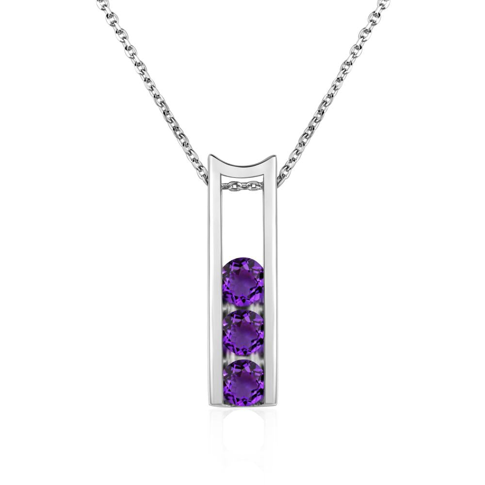 Amethyst Three Stone Necklace - LUO Jewelry #metal_14k white gold