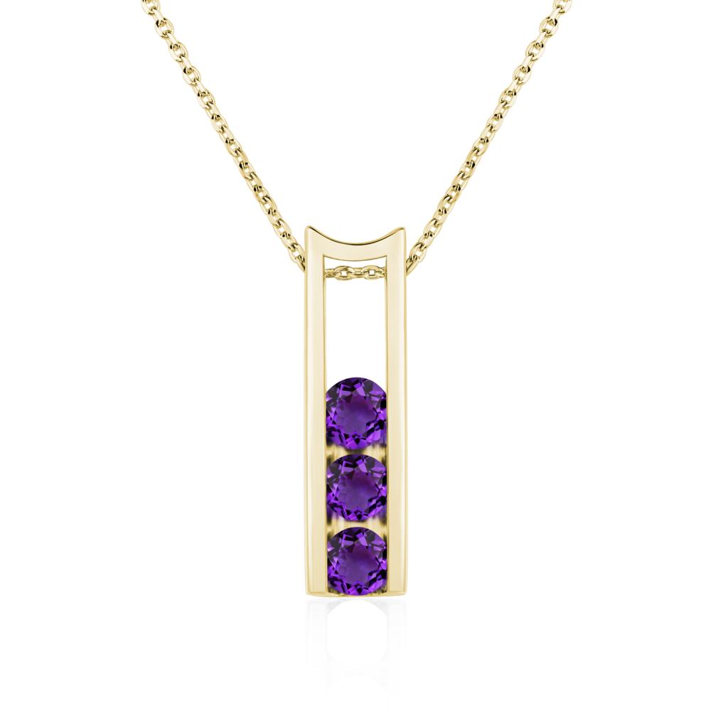 Amethyst Three Stone Necklace - LUO Jewelry #metal_18k yellow gold