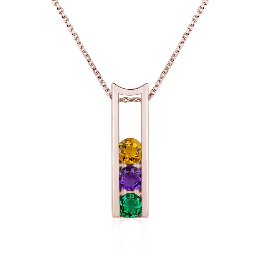 Amethyst and Citrine and Emerald 3 Stones Mothers Necklace - LUO Jewelry #metal_14k rose gold