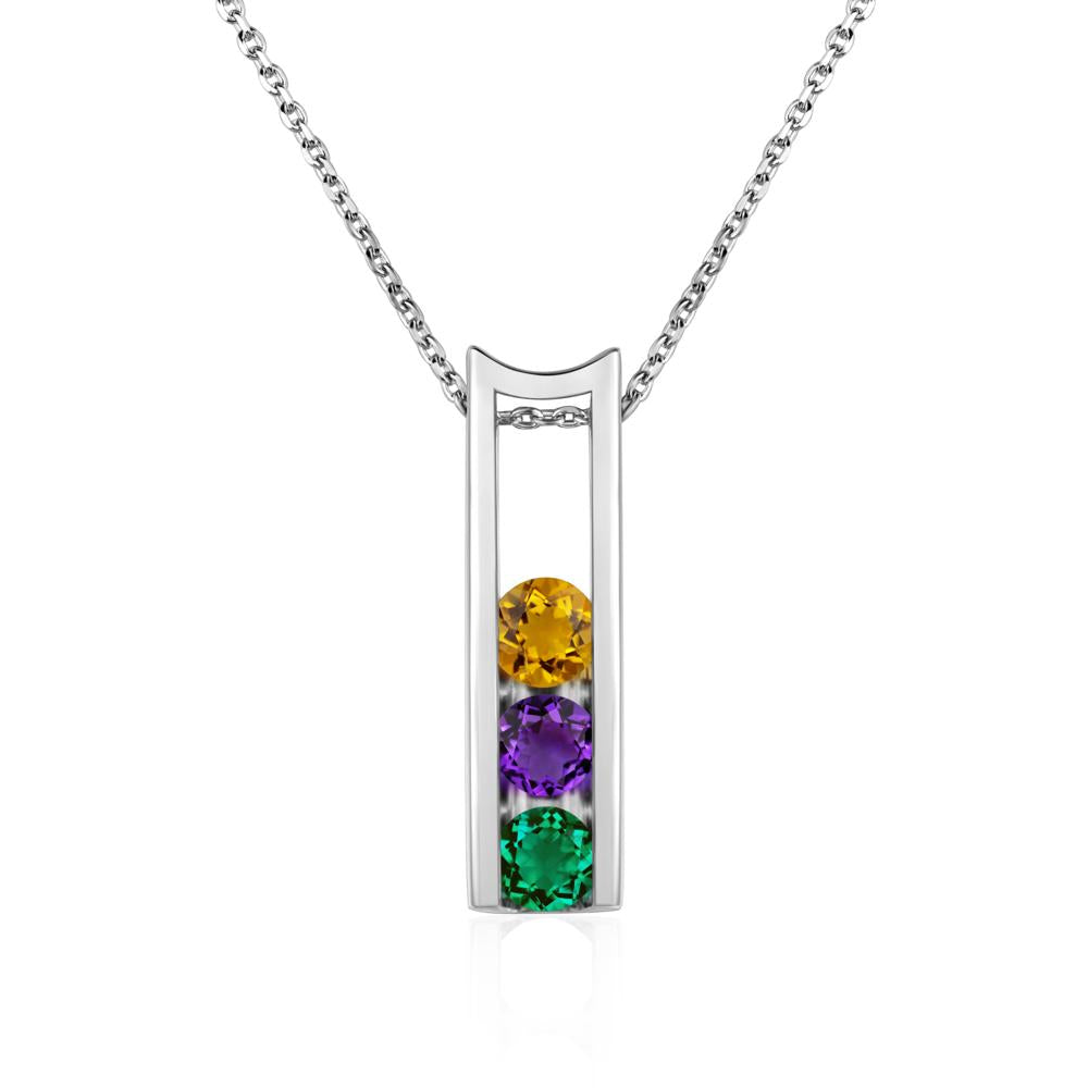 Amethyst and Citrine and Emerald 3 Stones Mothers Necklace - LUO Jewelry #metal_14k white gold