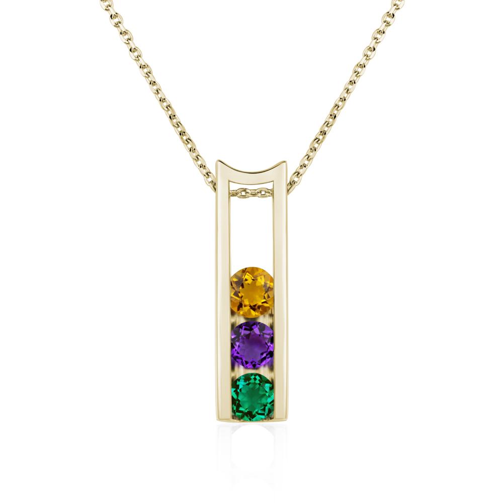 Natural Certified Three Gemstone Astrological Pendant Sapphire, Emerald,Amethyst store Pendant Yellow Gold For Unisex